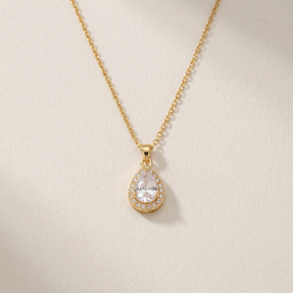 Coordinado de Oro Laminado de Gotas Brillantes Con Incrustación de Zirconias mod.1576