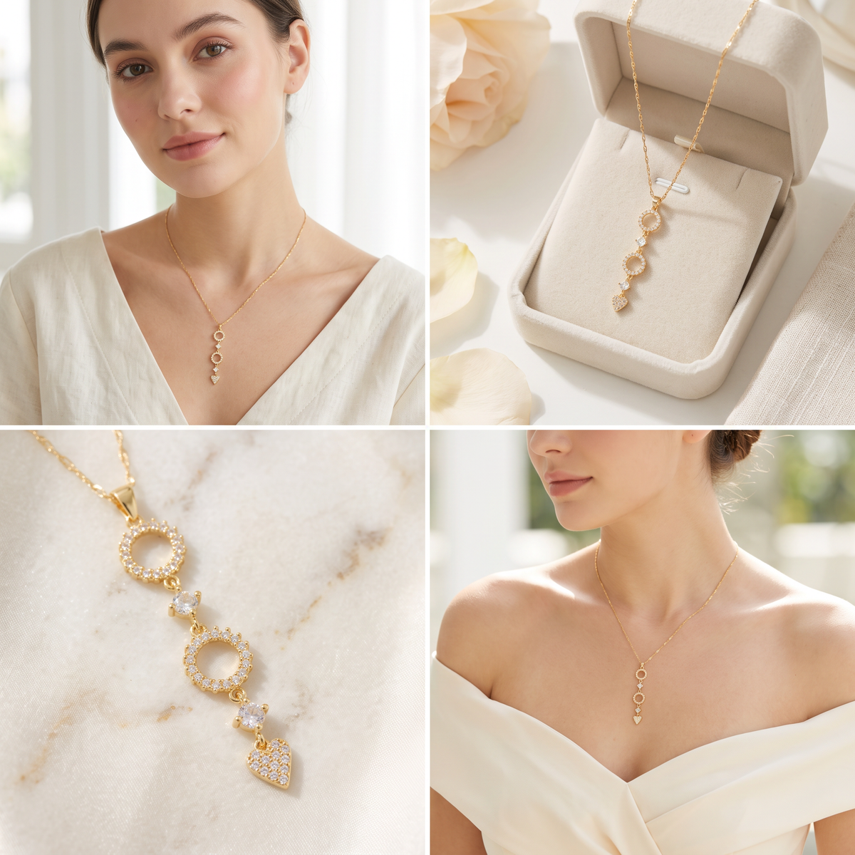 Gargantilla de Oro Laminado Doble Sol y Corazón Colgante con Zirconia mod.1571