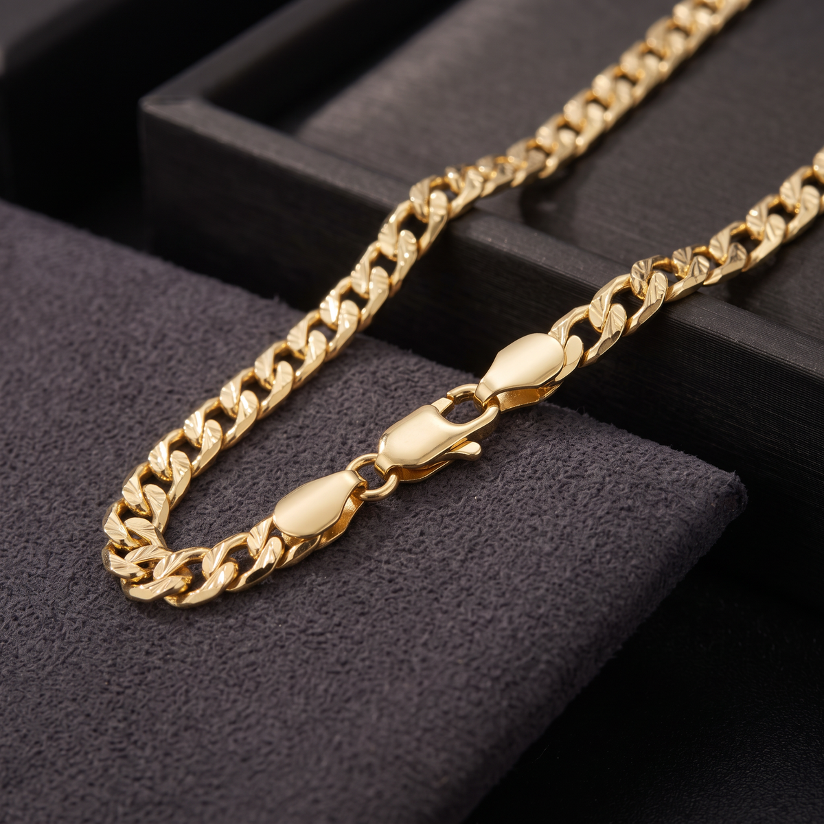 Cadena de Oro Laminado con Tejido Cubano Diamantado mod.1562