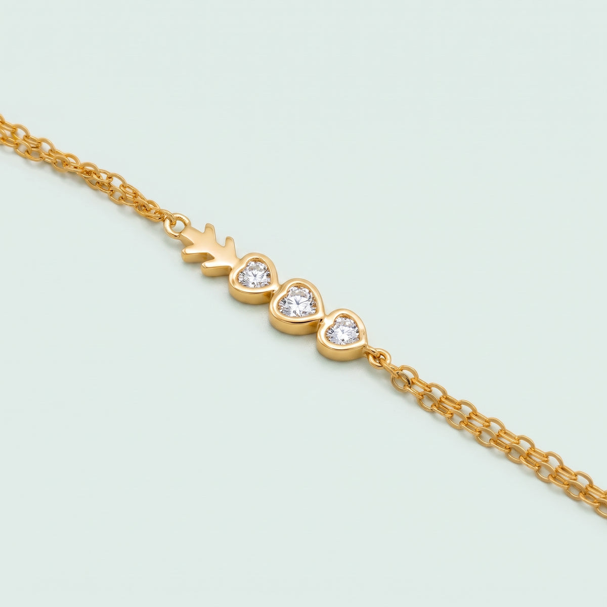 Pulsera Manopla de Oro Laminado con Diseño de Corazones con Zirconia mod. 1534