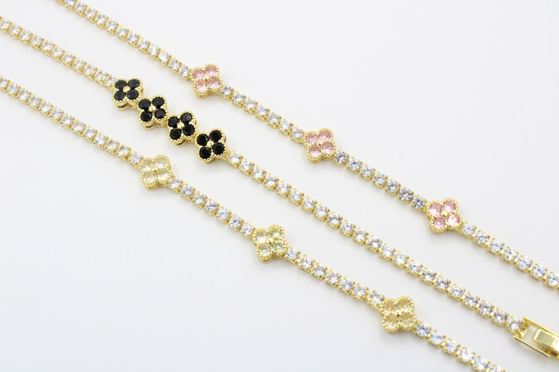 Paquete 3pz Pulseras Goldfilled con Trébol mod. 13019