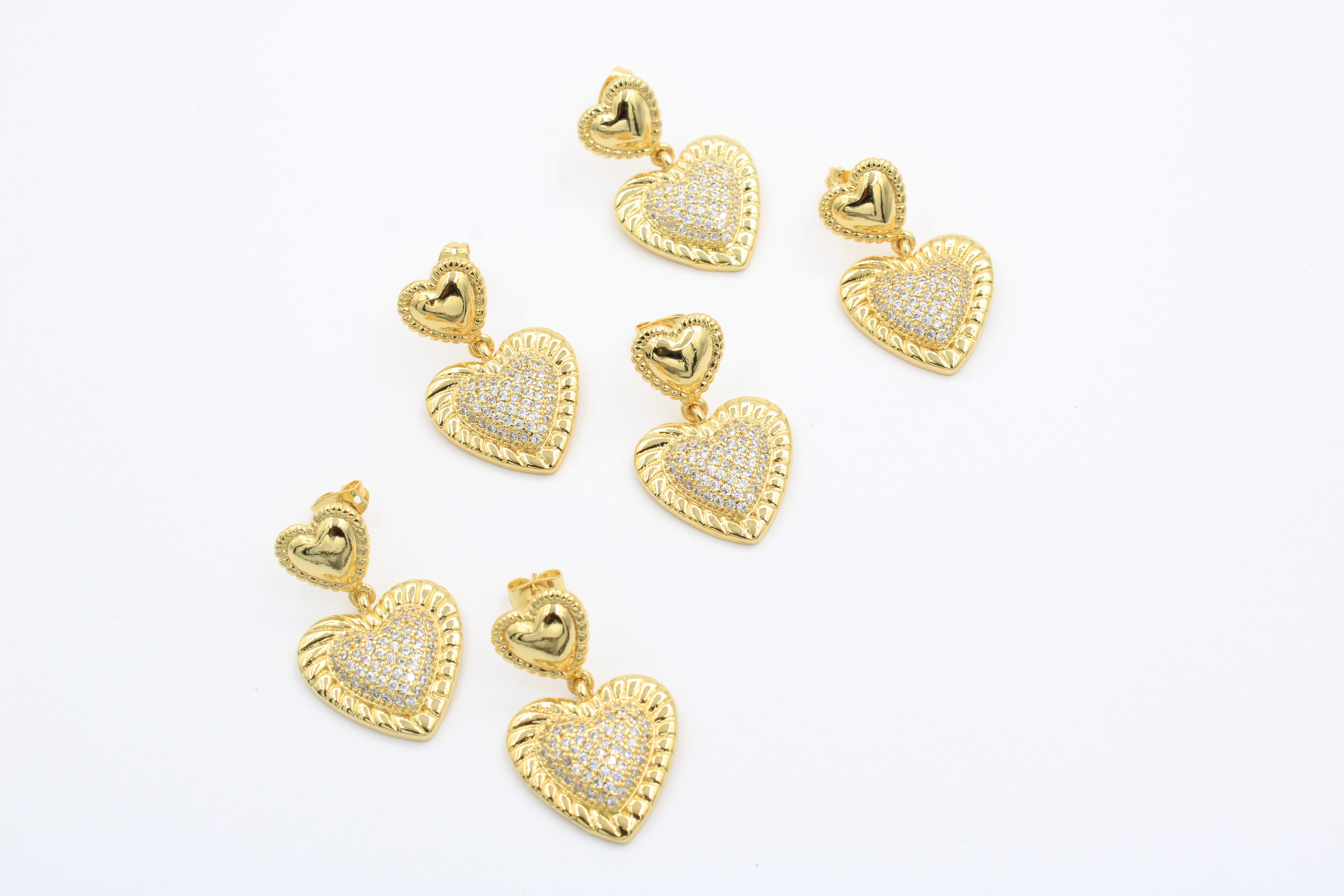 Paquete Aretes de Goldfilled 3pz Corazón y Zirconias mod. 3052