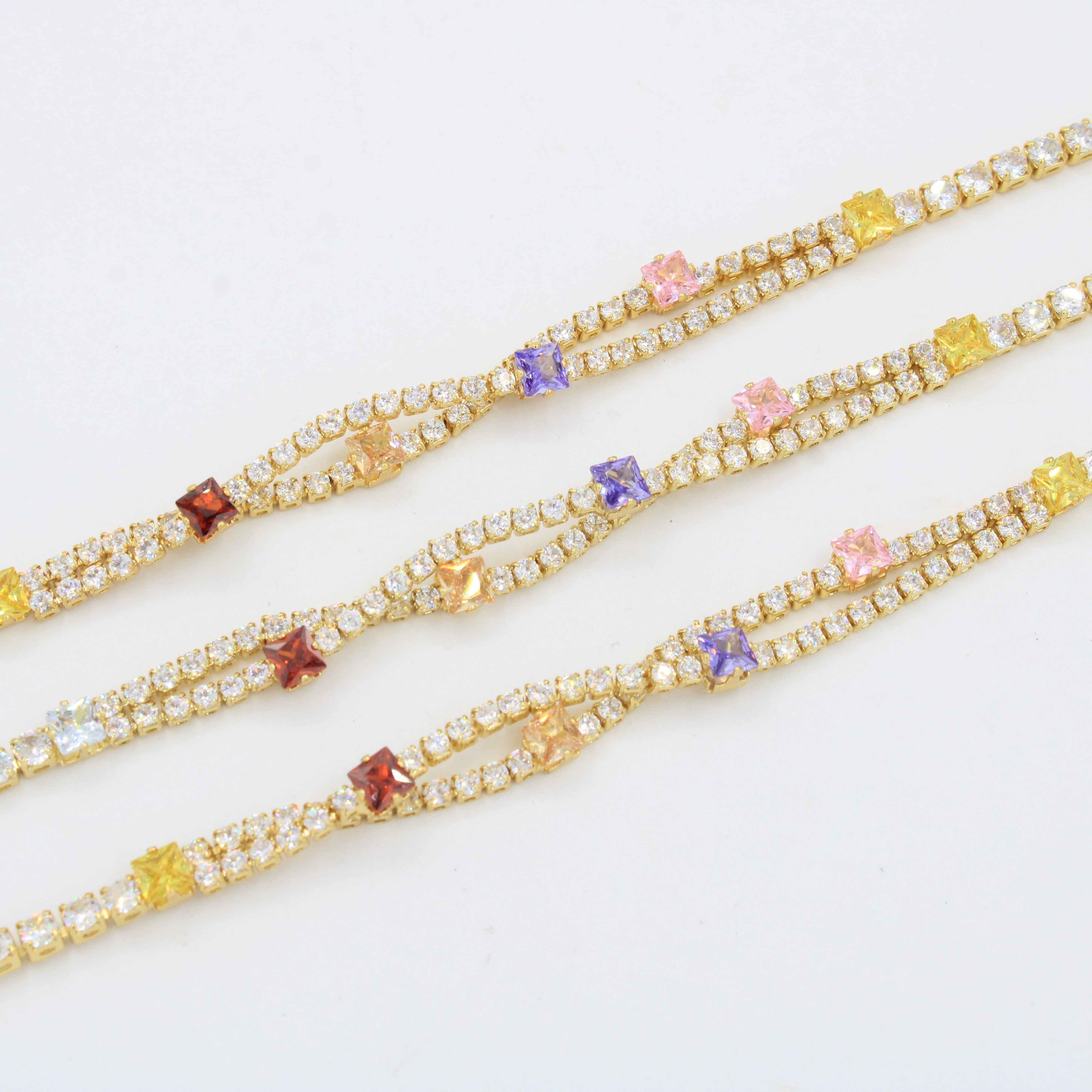 Paquete 3pz Pulseras Goldfilled Estilo Tenis Cruzado mod. 13022