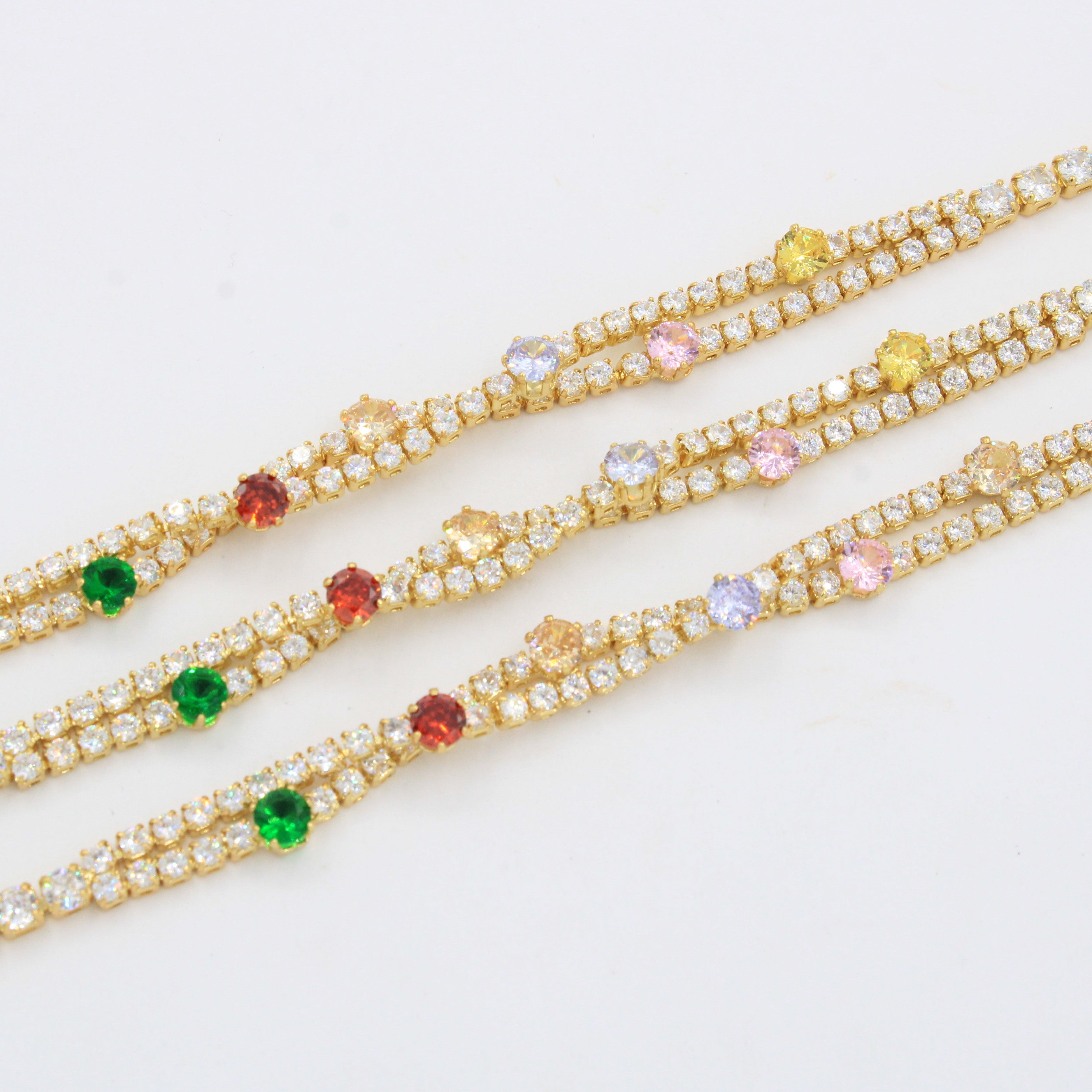 Paquete 3pz Pulseras Goldfilled Estilo Tenis Cruzado mod. 13023