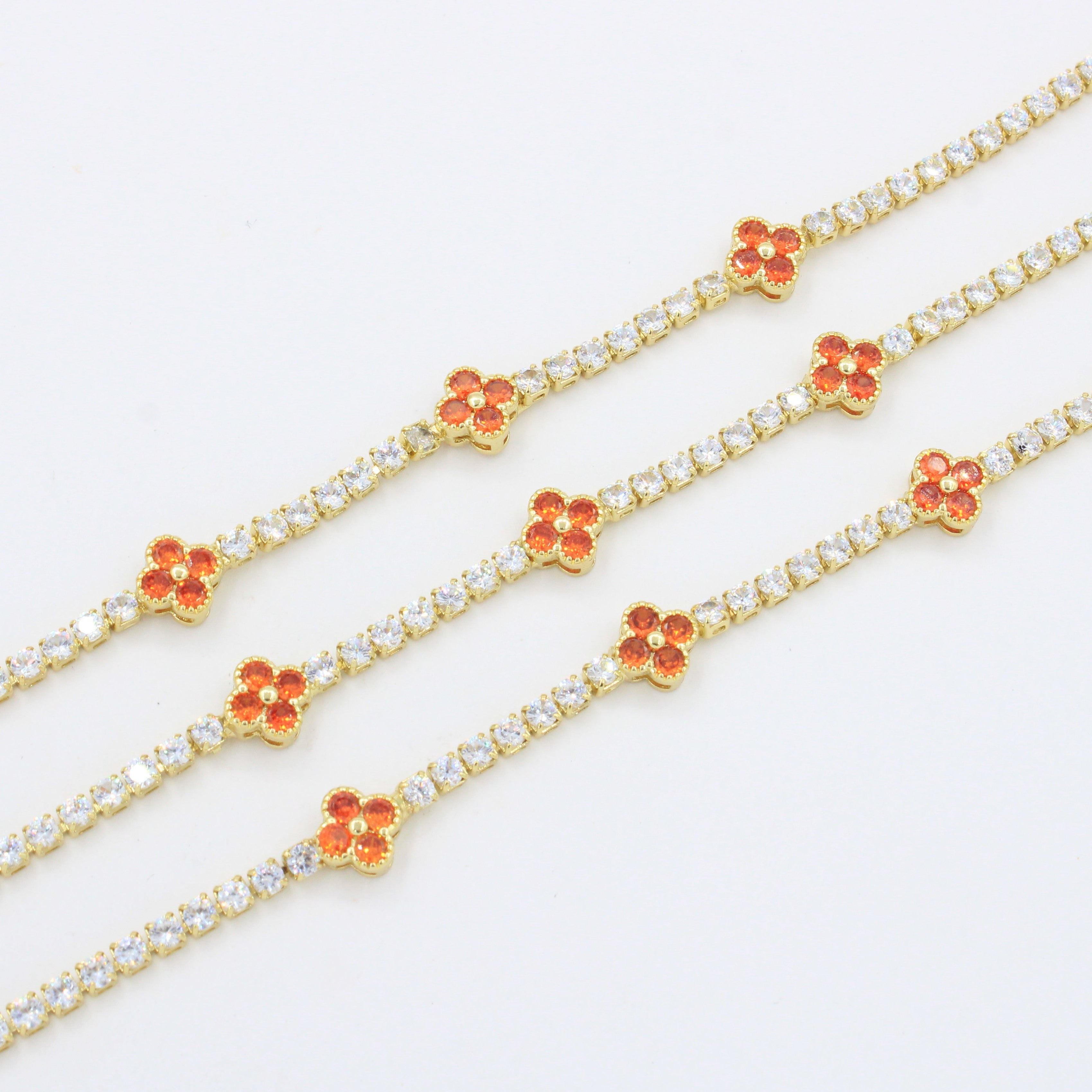 Paquete 3pz Pulseras Goldfilled Trébol Anaranjado mod. 13024