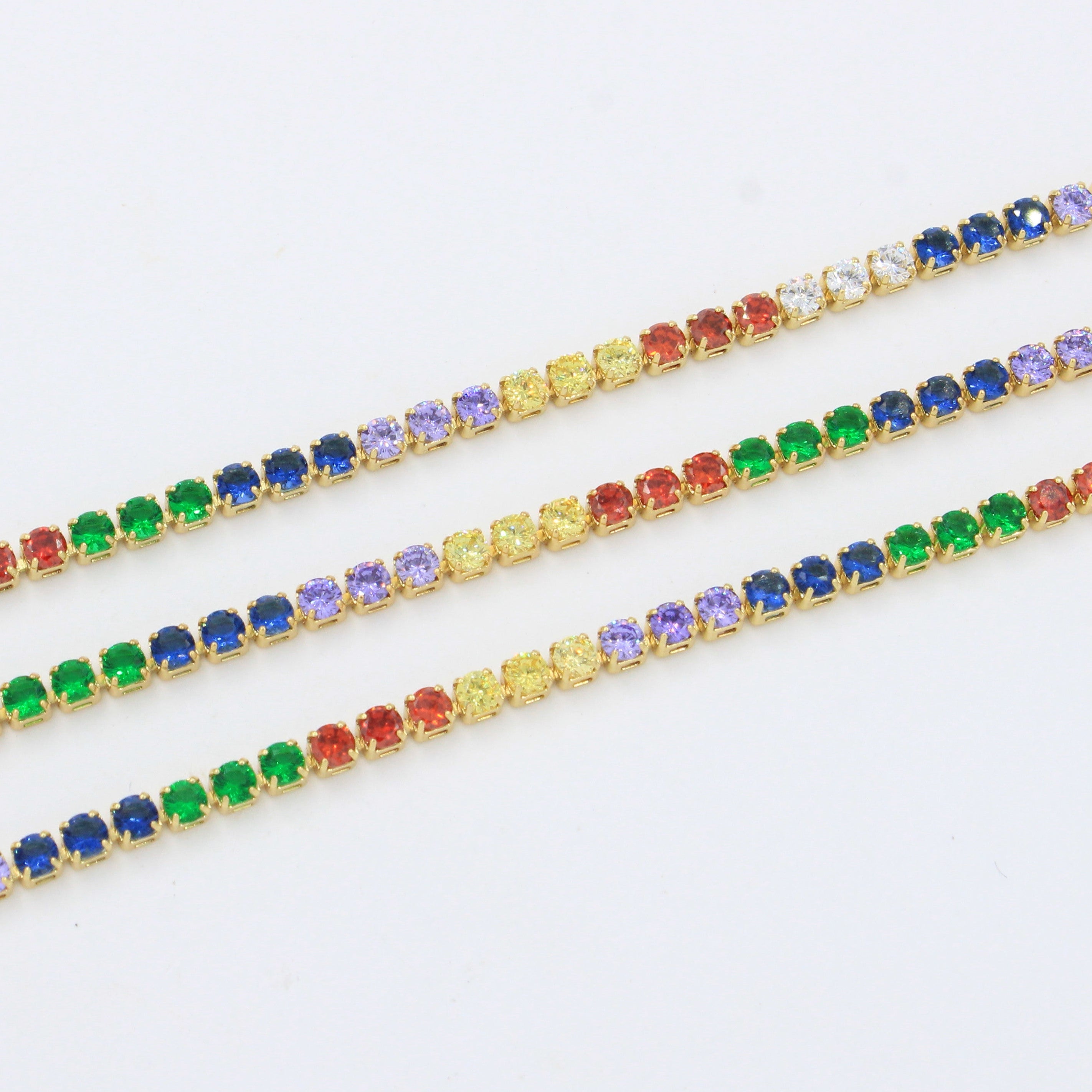 Paquete 3pz Pulseras Goldfilled con Zirconias de Colores mod. 13026