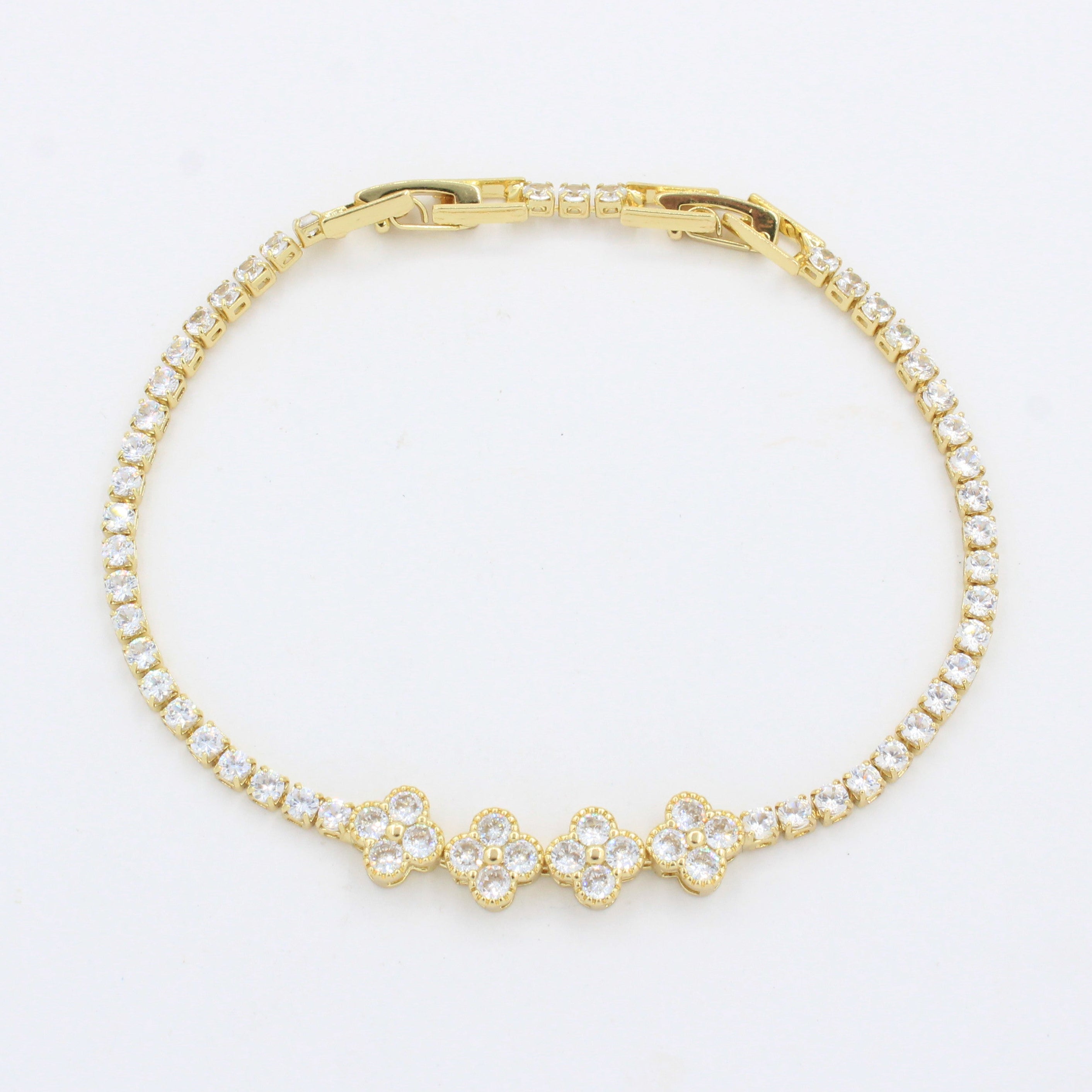 Paquete 3pz Pulsera Goldfilled Trébol Blanco mod. 13030