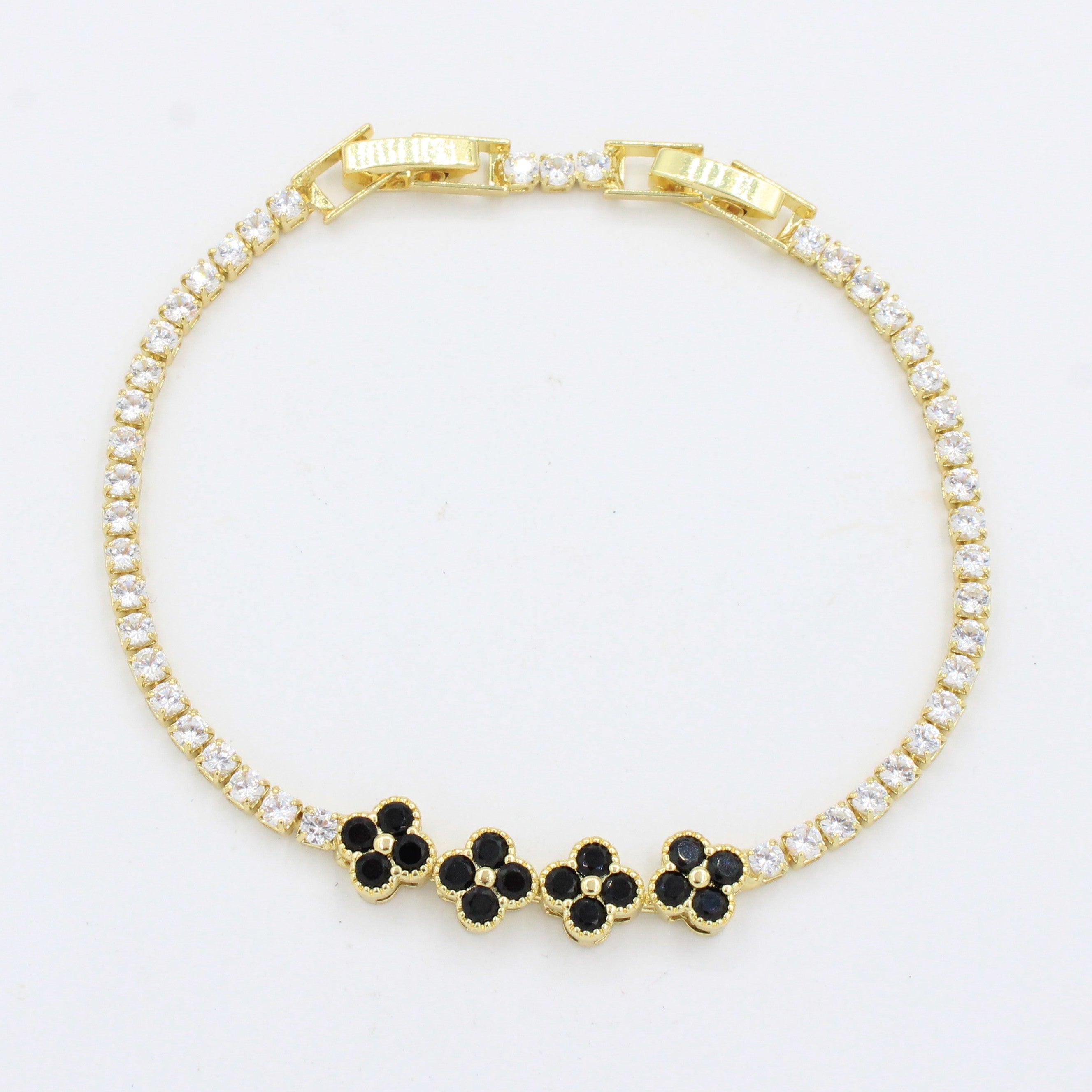 Paquete 3pz Pulsera Goldfilled Trébol Negro. mod. 13028