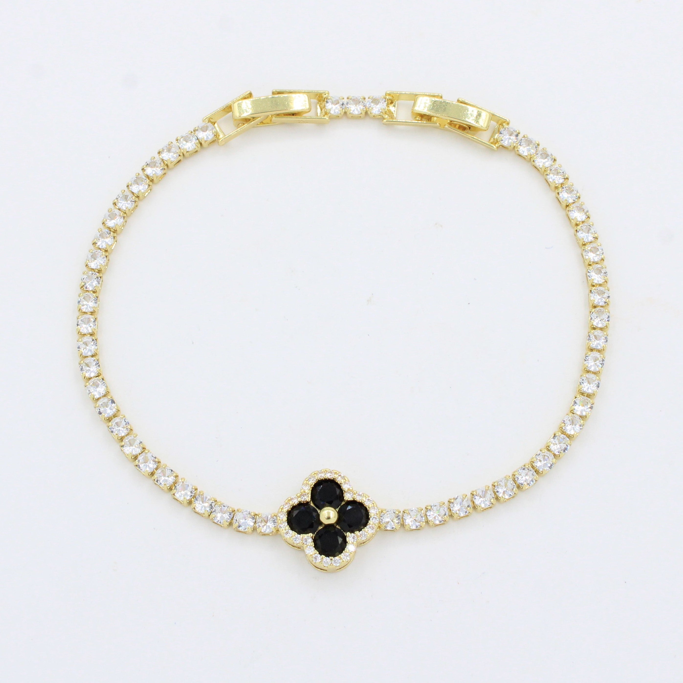 Paquete 3pz Pulsera Goldfilled Trébol Negro mod. 13031