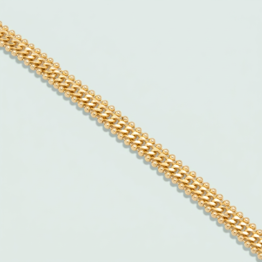 Pulsera Oro Laminado con Lineas de Puntos Laterales y Centro Tejido Cubano mod. 1421