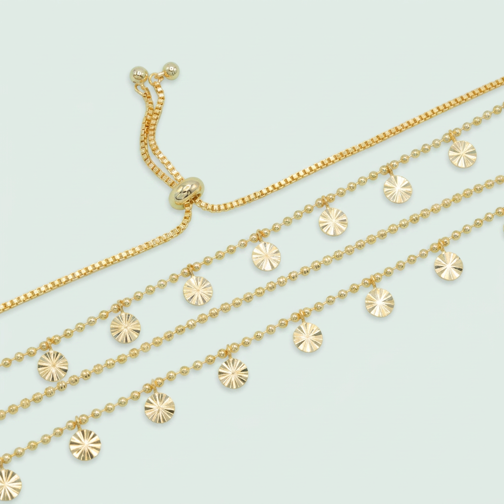 Gargantilla de Joyería de Goldfilled con Diseño de Bolas y Soles Colgantes mod. 1111