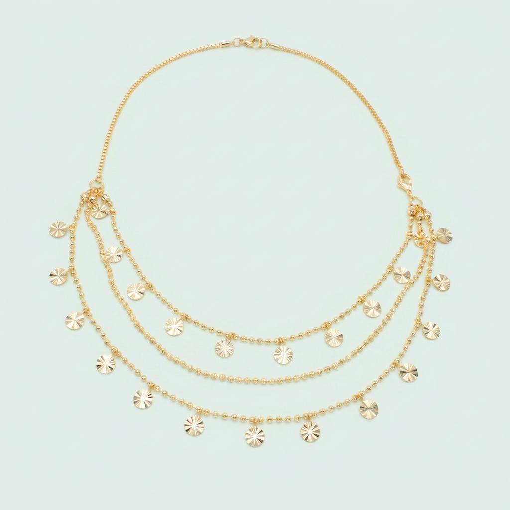 Gargantilla de Joyería de Goldfilled con Diseño de Bolas y Soles Colgantes mod. 1111