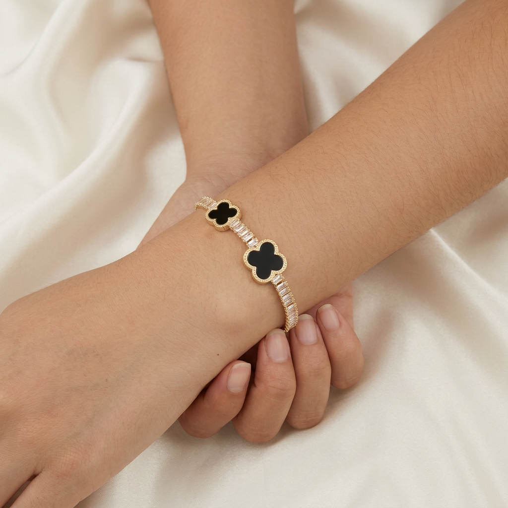Pulsera de Goldfilled Doble Trébol Color Negro mod. 1171