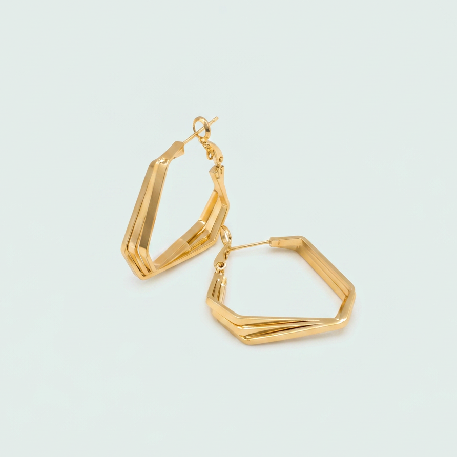 Arracada de Goldfilled Triple con Diseño Geometrico Cruzado mod. 1360