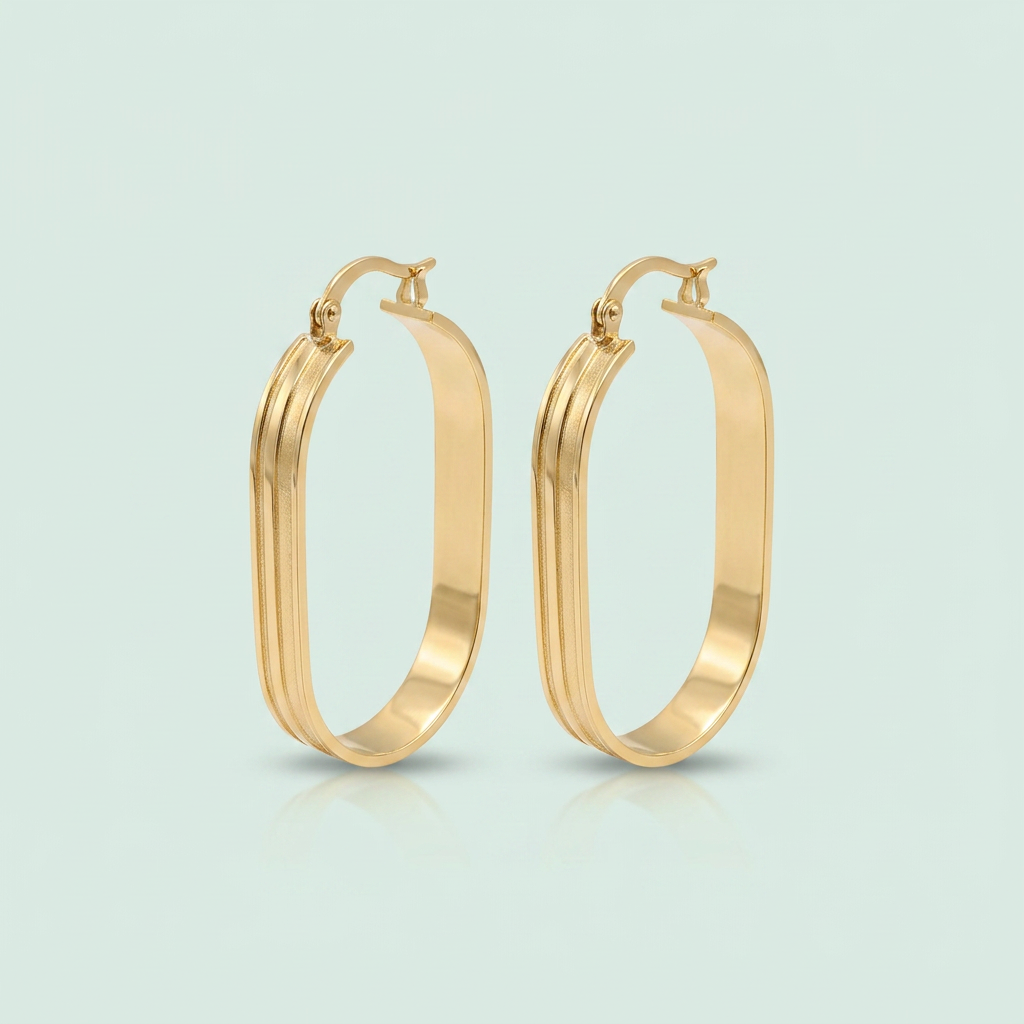 Arracada de Oro Laminado con Diseño Rectangular Grande mod. 1410