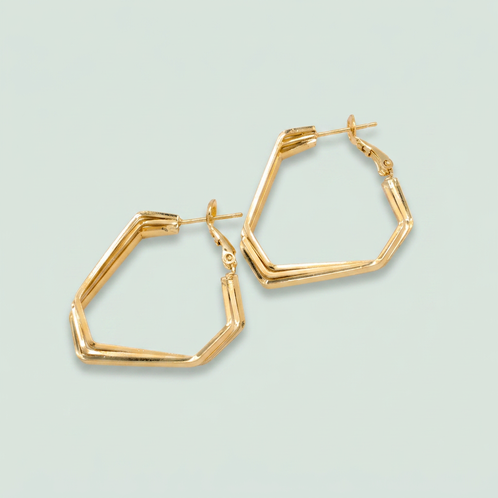 Arracada de Goldfilled Triple con Diseño Geometrico Cruzado mod. 1360