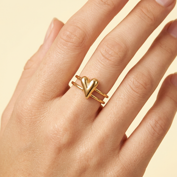 Anillo de Goldfilled con Diseño Doble Linea y Corazón mod. 1307