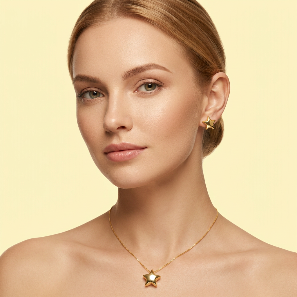Set de Goldfilled Gargantilla y Aretes con Diseño de Estrellas mod. 1363