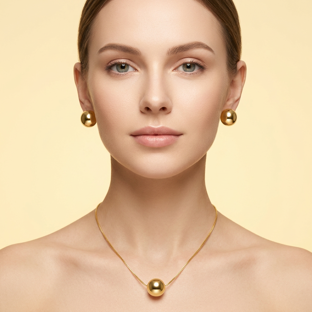 Set de Joyería de Goldfilled Diseño de Media Esfera Brillante mod. 1097