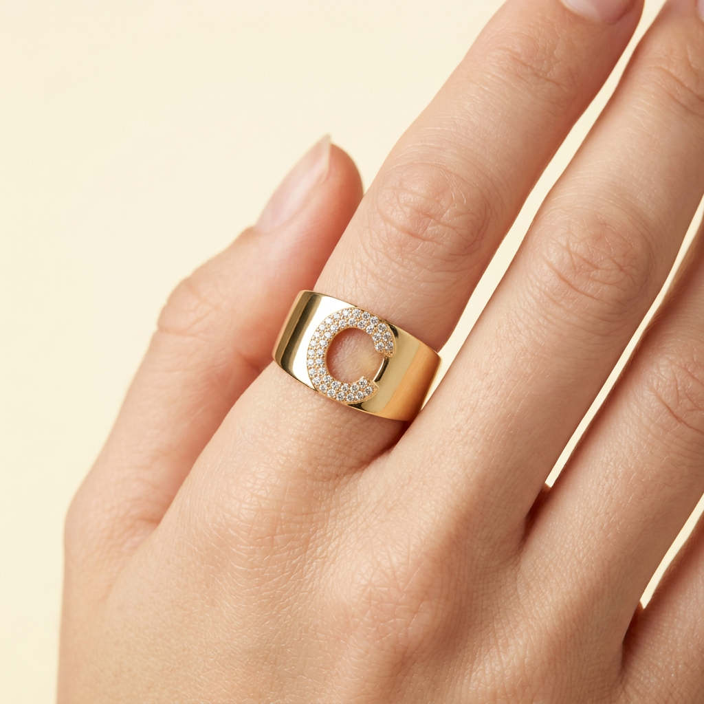 Anillo de Goldfilled con Diseño de Letra C con Zirconia mod. 1312