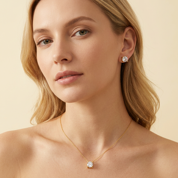 Set de Goldfilled Gargantilla y Aretes con Diseño de Luna y Zirconia mod. 1362