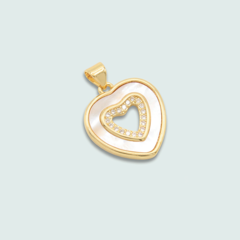 Dije de Goldfilled con Diseño de Corazón Hueco con Madre Perla y Zirconia mod. 1321