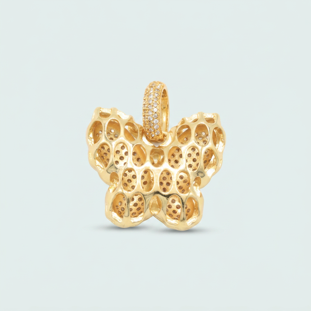 Dije de Goldfilled de Bulto con Diseño de Mariposa Hueca con Zirconia mod. 1325
