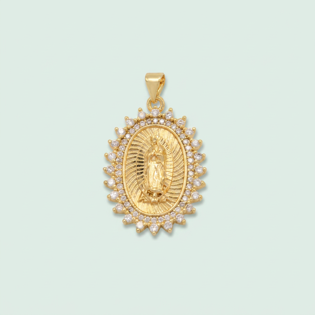 Medalla de Goldfilled Con Diseño de la Virgen de Guadalupe y Zirconia mod. 1280