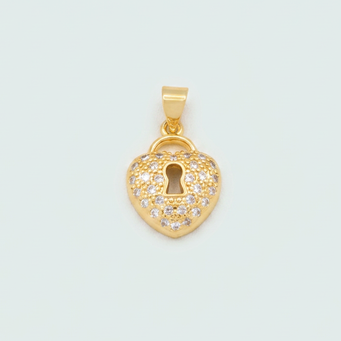 Dije de Goldfilled con Diseño de Corazón de Candado con Zirconia mod. 1334