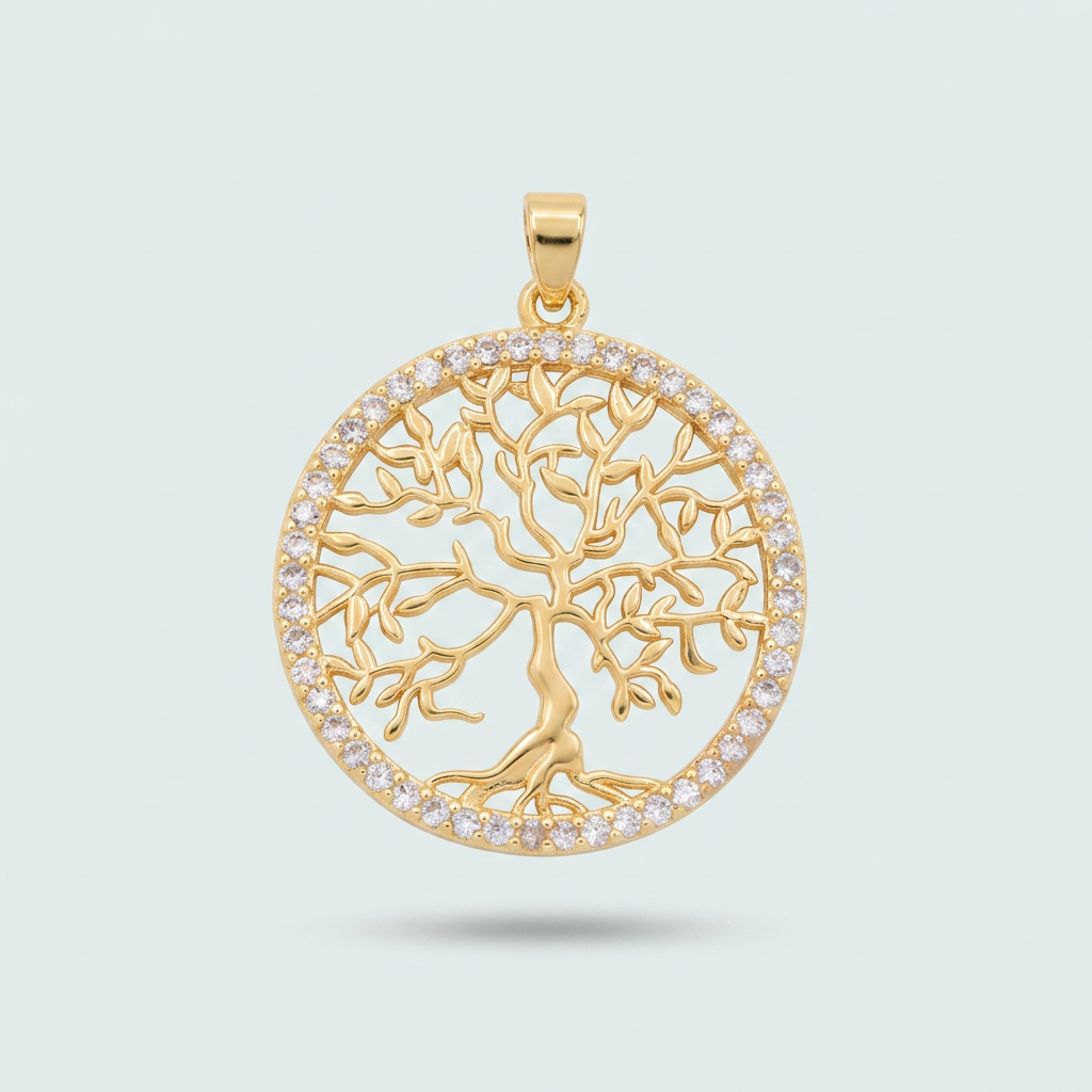 Medalla  de Oro Laminado del Arbol de la Fortuna y Zirconia mod. 1435