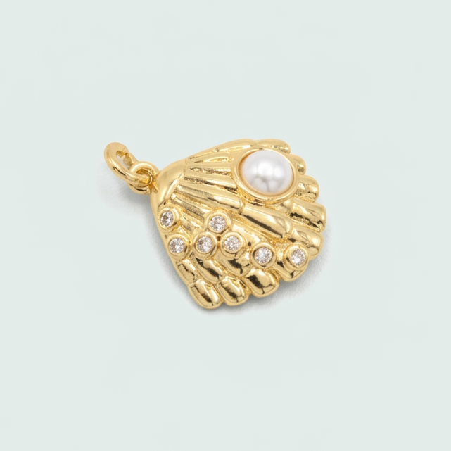 Dije de Goldfilled con Diseño de Concha con Perla y Zirconia  mod. 1322