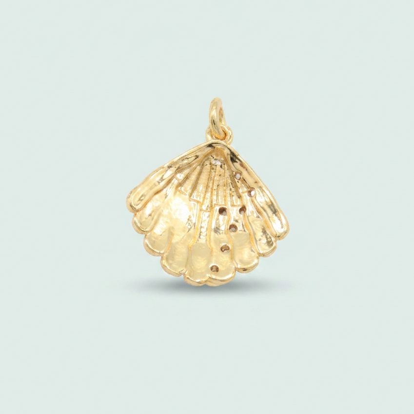 Dije de Goldfilled con Diseño de Concha con Perla y Zirconia  mod. 1322
