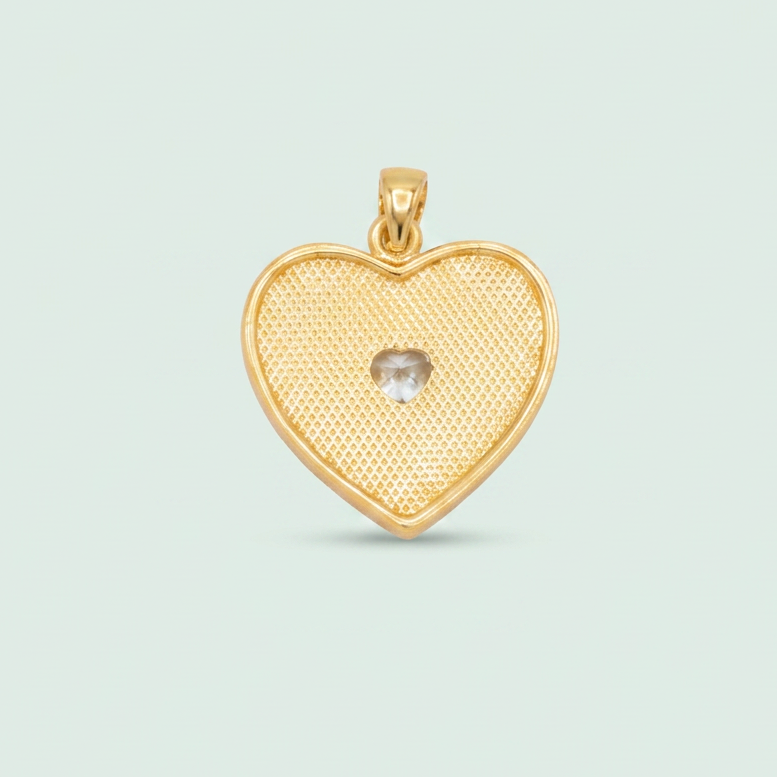 Dije de Goldfilled con Diseño de Corazón Madre Perla y Zirconia Central mod. 1332