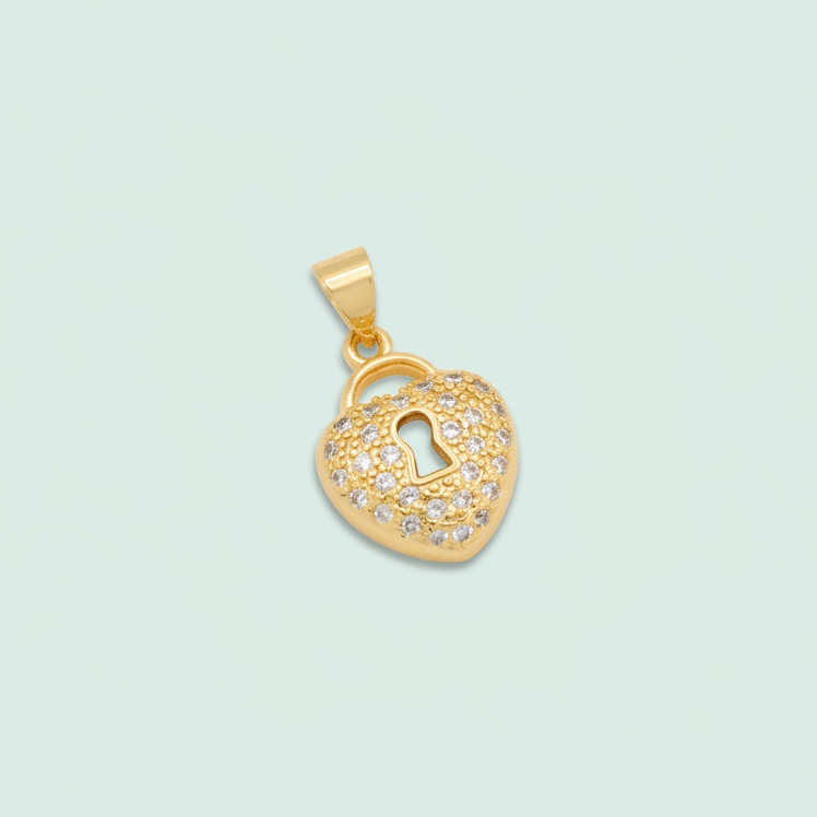 Dije de Goldfilled con Diseño de Corazón de Candado con Zirconia mod. 1334