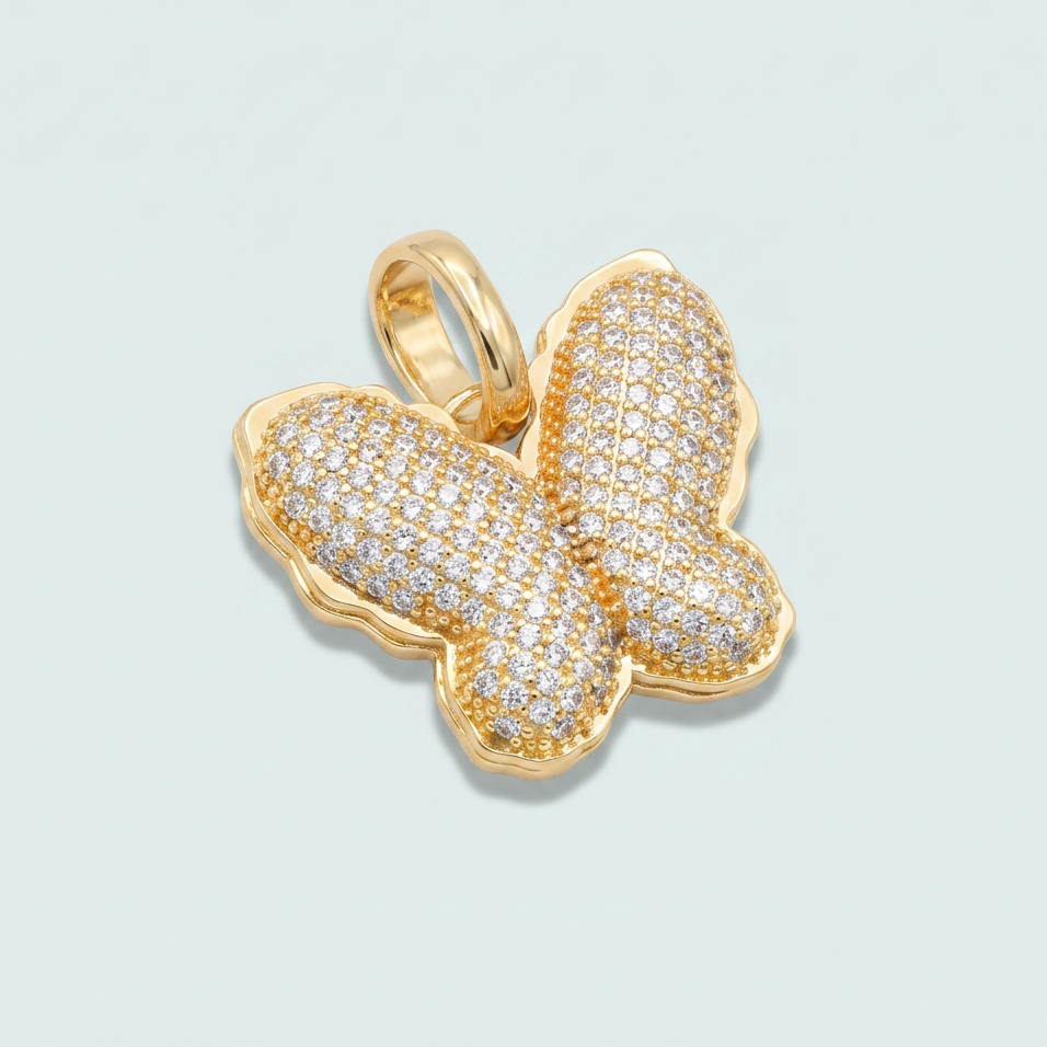 Dije de Goldfilled de Bulto con Diseño de Mariposa Hueca con Zirconia mod. 1325
