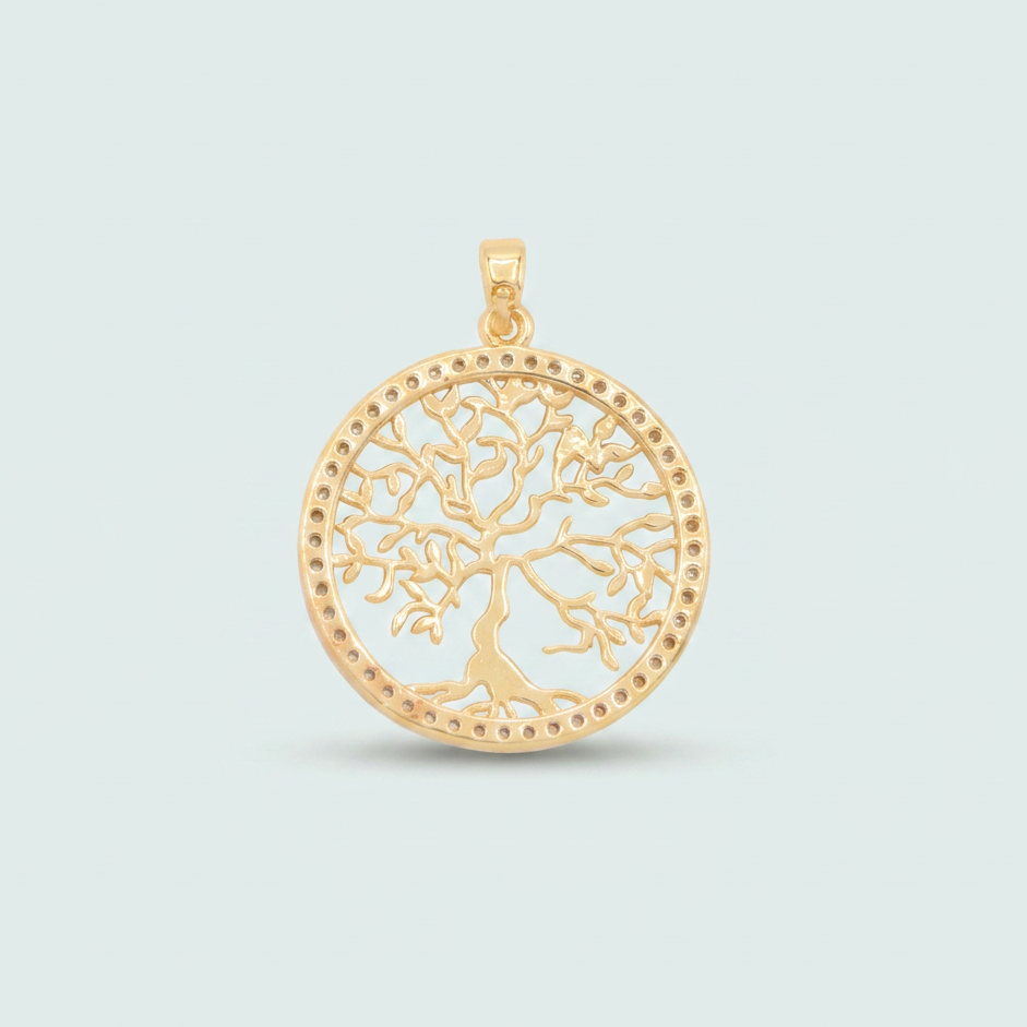 Medalla  de Oro Laminado del Arbol de la Fortuna y Zirconia mod. 1435