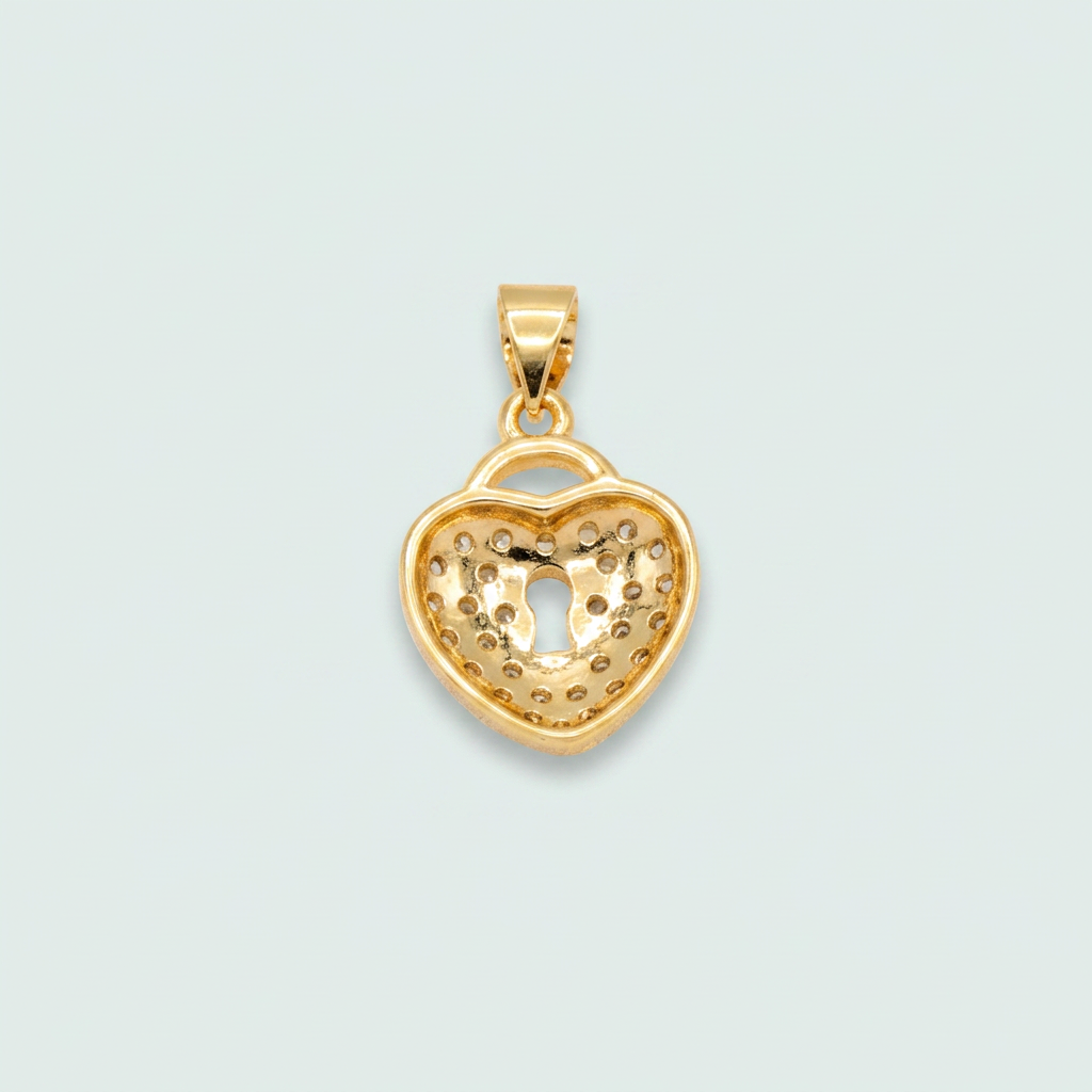 Dije de Goldfilled con Diseño de Corazón de Candado con Zirconia mod. 1334