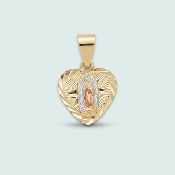 Medalla de Oro Laminado Corazón y Virgen de Guadalupe Anacalado Chico mod. 1432