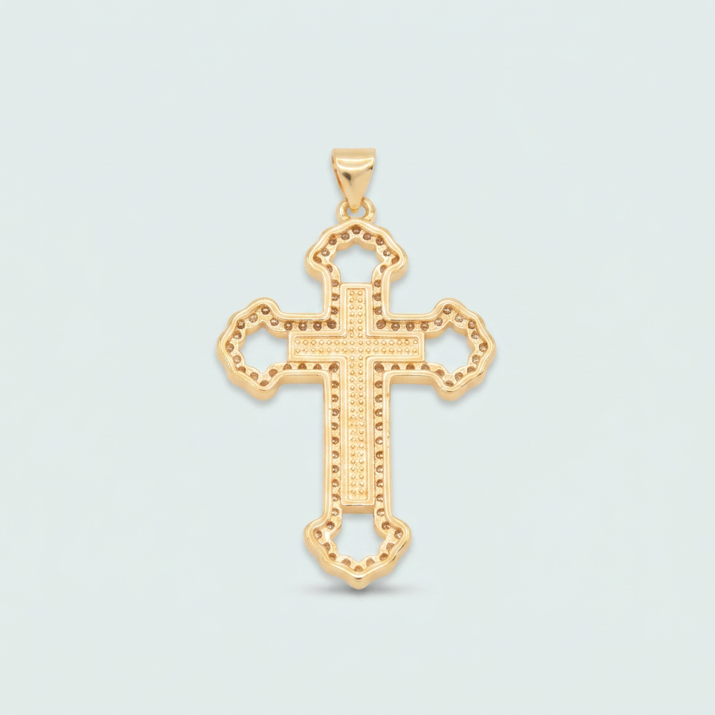Dije de Goldfilled con Diseño de Cruz con Madre Perla y Zirconia mod.1274
