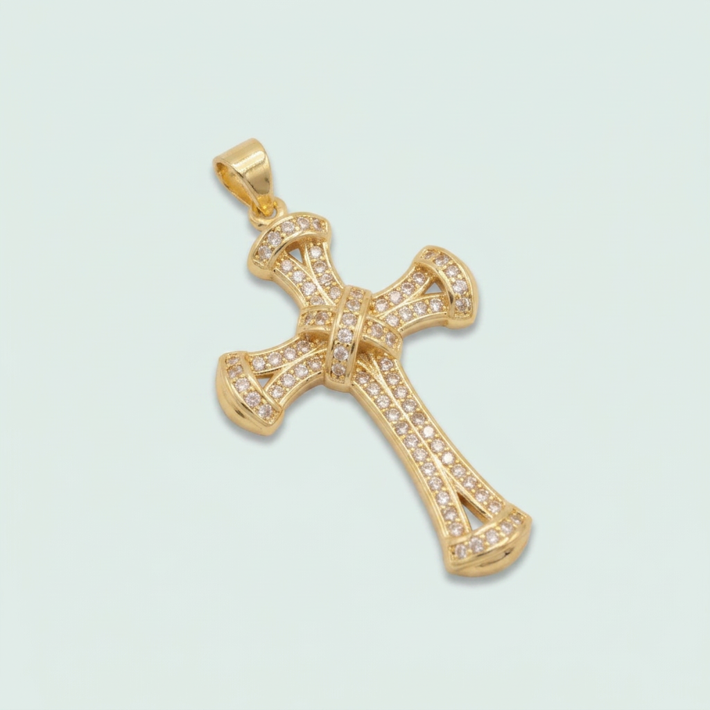 Dije de Goldfilled con Diseño de Cruz Trensado y Zirconia mod.1277