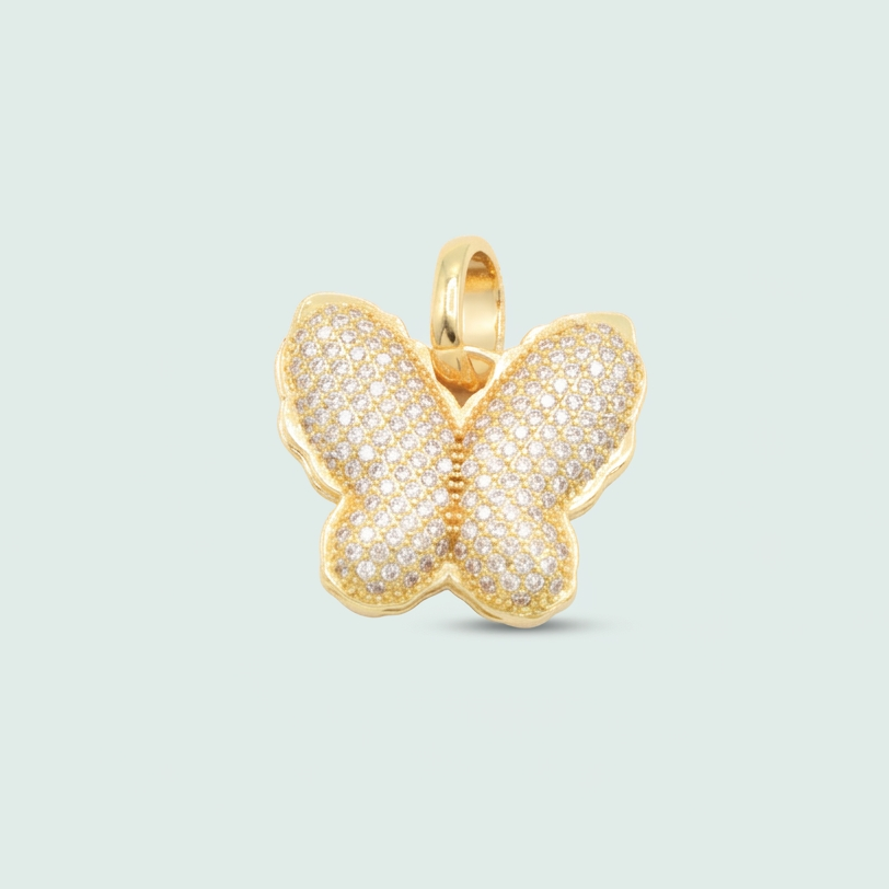 Dije de Oro Laminado de Bulto de Mariposa Hueca con Zirconia mod. 1325