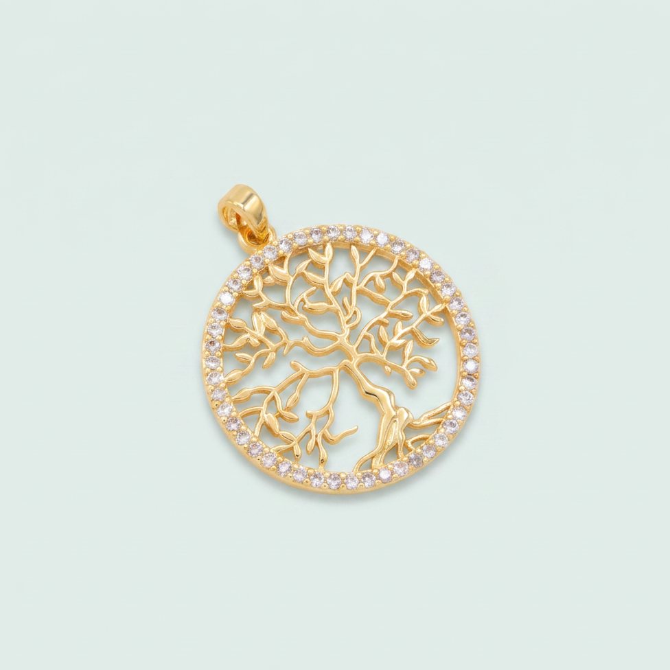 Medalla  de Oro Laminado del Arbol de la Fortuna y Zirconia mod. 1435