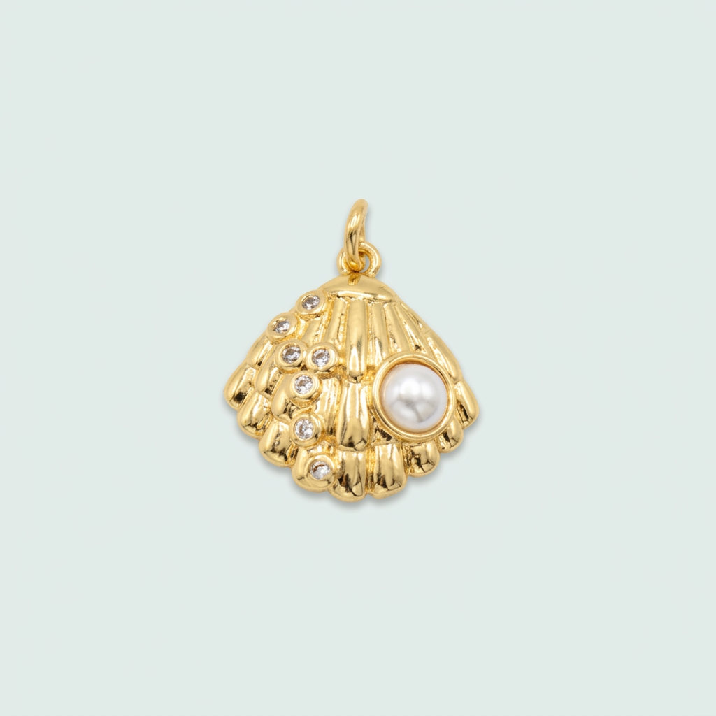 Dije de Oro Laminado de Concha con Perla y Zirconia mod. 1322