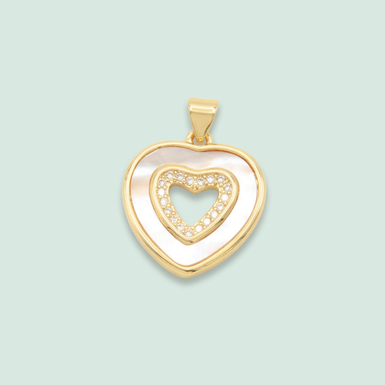 Dije de Oro Laminado de Corazón Calado con Madreperla y Zirconia mod. 1321