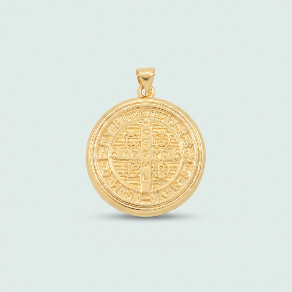 Medalla de Oro Laminado de San Benito con Centro Plateado Grande mod. 1434