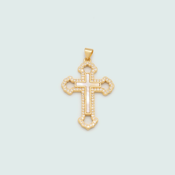 Dije de Goldfilled con Diseño de Cruz con Madre Perla y Zirconia mod.1274