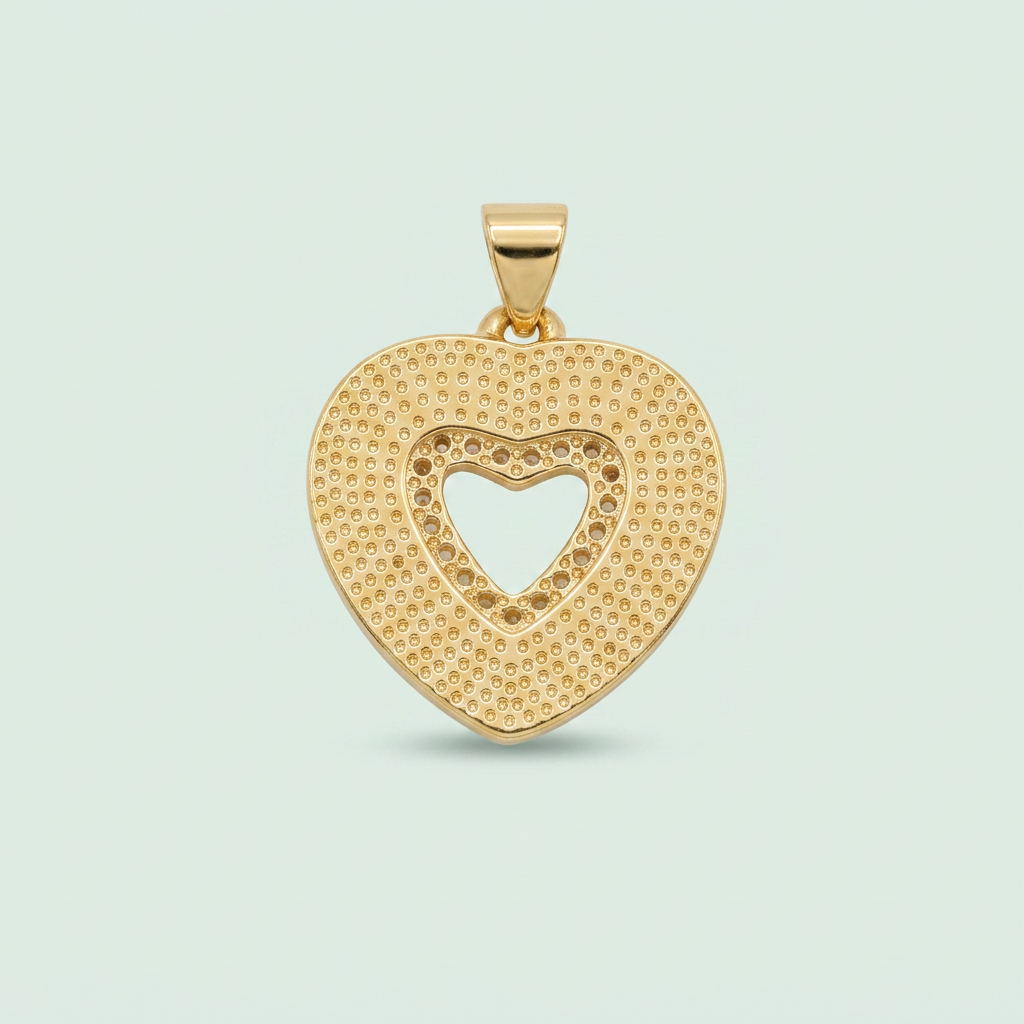 Dije de Goldfilled con Diseño de Corazón Hueco con Madre Perla y Zirconia mod. 1321