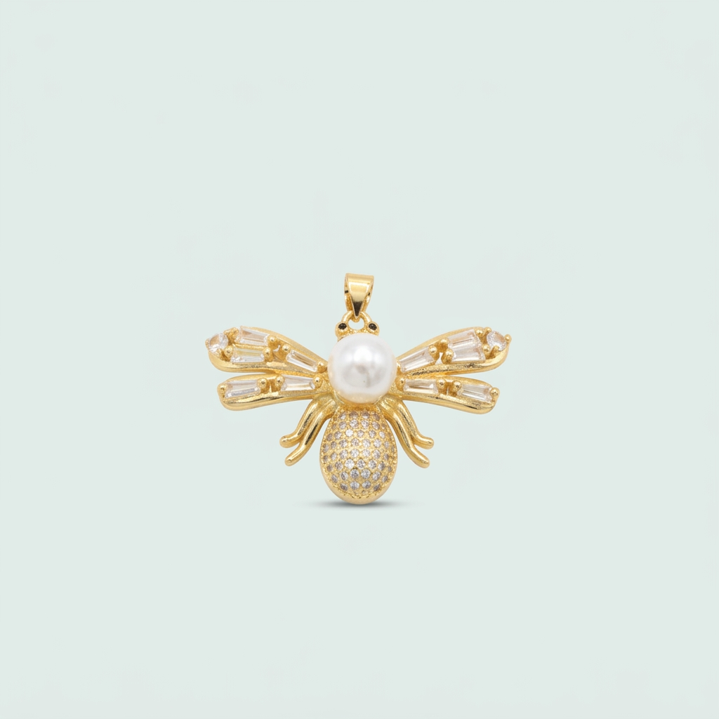 Dije de Goldfilled de Bulto con Diseño de Libelula con Perla y Zirconia mod.1326