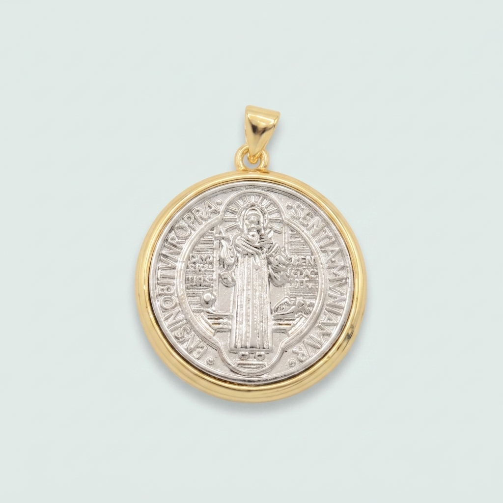 Medalla de Oro Laminado de San Benito con Centro Plateado Grande mod. 1434