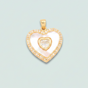 Dije de Goldfilled con Diseño de Corazón Madre Perla y Zirconia Central mod. 1332